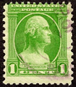 1932, US 1c, Washington, Used, Purple cancel, Sc 705