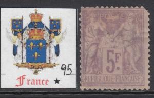 France - 1877  Sage  5Fr Yv 95  MH* cv 650$