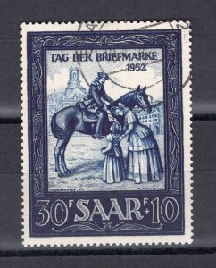 GERMANY SAAR 1952 POSTRIDER STAMP DAY SCOTT B91 VERY FINE USED