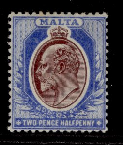 MALTA EDVII SG52, 2½d maroon & blue, LH MINT. Cat £40.