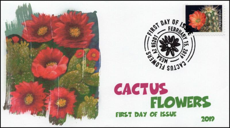 19-060, 2019, Cactus Flowers, Pictorial Postmark, FDC,