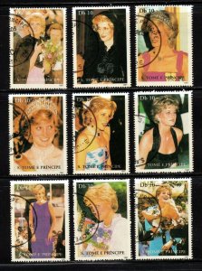 Sao Tome & Principe stamps #1308, Princess Di singles, used,   CV $25.00