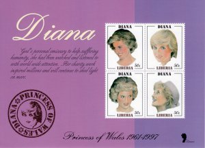 Liberia 1997 TRIBUTE TO DIANA Sheet 4v Perforated Mint (NH)