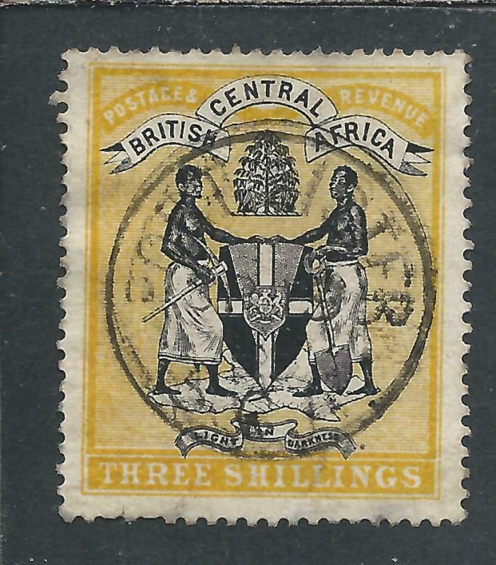 NYASALAND 1895 3s BLACK & YELLOW FU SG 27 CAT £65