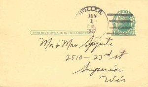 United States Minnesota Holler 1937 4c-bar  1927-1948  Postal Card.