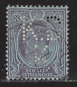 Straits Settlements Scott # 108, used, perfin K.D.K.