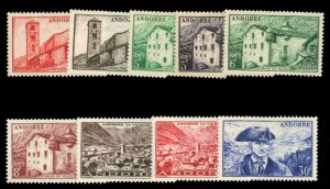 Andorra 115-123, $121, 1949-51 3fr-30fr (without 1fr), lightly hinged
