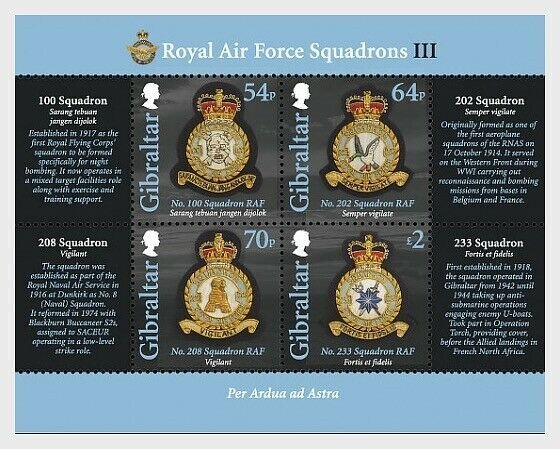 2014  GIBRALTAR - SG. MS1610  -  R.A.F. SQUADRONS   -  MINI SHEET UNMOUNTED MINT