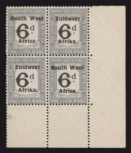 SOUTH WEST AFRICA 1923 Setting VI Postage Due 6d block VARIETY NO STOP MNH ** 