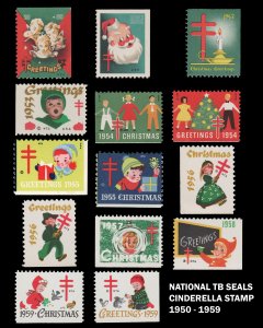 U.S. CINDERELLA STAMP COLLECTION TB SEALS 1950 - 1959. MINT