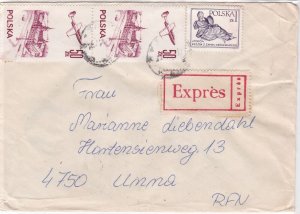 Poland 1982 Expres Multiple Stamps Cover to Unna Ref 25614