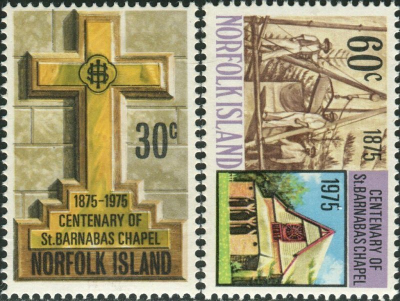 Norfolk Island 1975 SG168-169 Barnabas Chapel set MNH