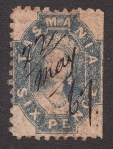 1864-69 Tasmania, Australia Sc# 27 - Six Pence, pf10, QV, Slate Blue. Used $110