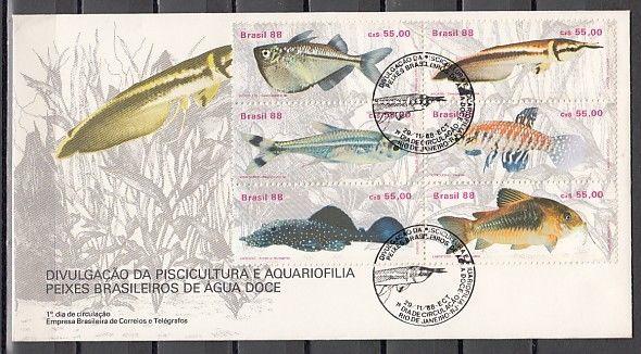 Brazil, Scott cat. 2157 A-F. Freshwater Fish issue on a First Day Cover.