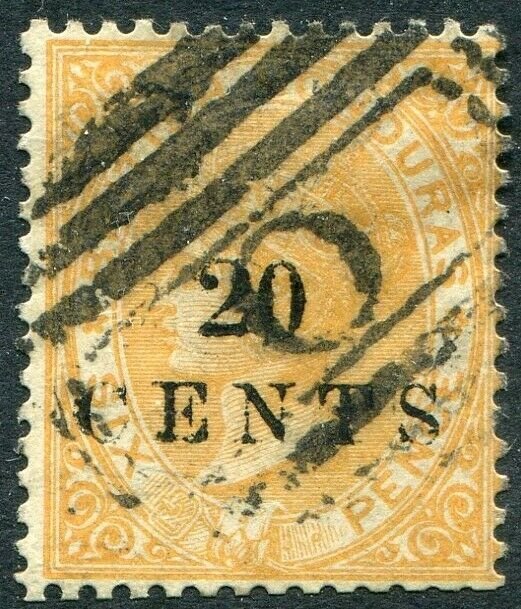 BRITISH HONDURAS-1888 20c on 6d Yellow Sg 28 AVERAGE USED V48341