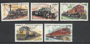 CUBA Sc# 2010-2014  TRAINS locomotives  CPL SET of 5  1975 Used cto