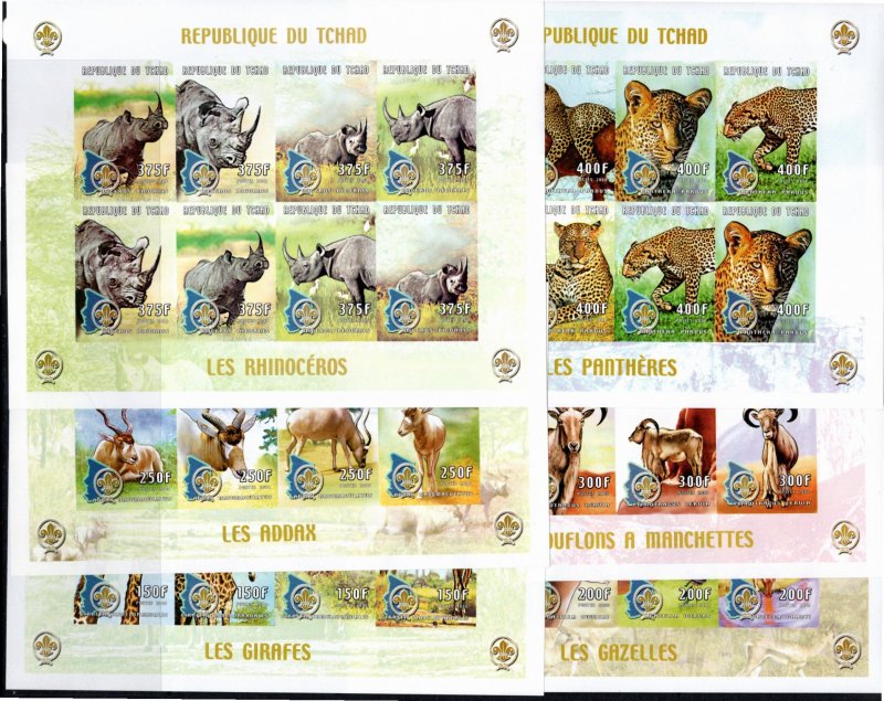 Chad 2000 MNH Sc 870-881 TWELVE sheets of 8 stamps IMPERFORATE