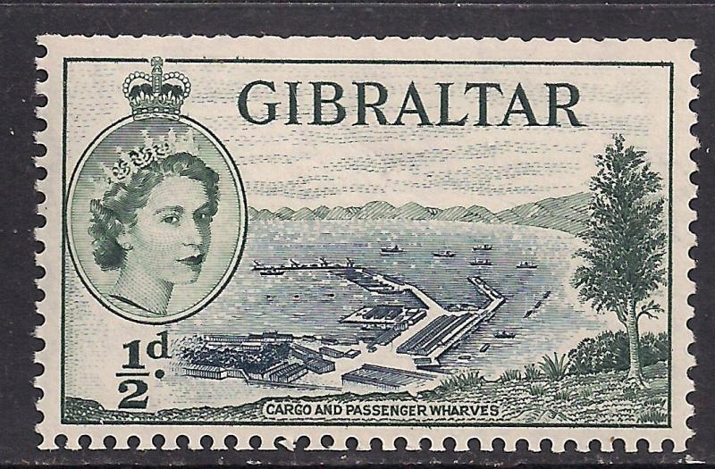 Gibraltar 1953 - 59 QE2 1/2d Cargo Wharfs MM SG 145 ( C247 )