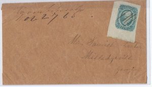 CSA12c used 10c corner margin single on cover Toomsboro GA postmark PF cert