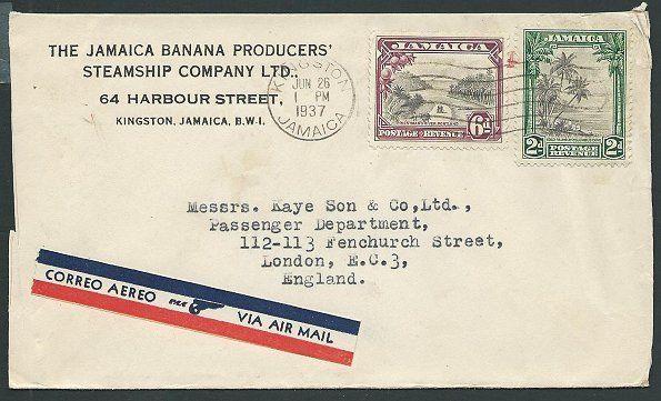 JAMAICA 1937 8d airmail rate cover to UK...................................42846