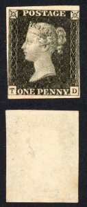 Penny Black (TD) Plate 8 Un-used example (no gum) Cat 10000
