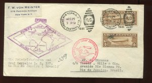 C14 Graf Zeppelin Air Mail Used Stamps on Flight Cover to Brazil (C14 911A)