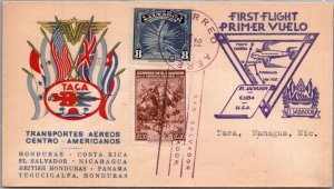 EL SALVADOR 1946 POSTAL CACHET TACA FIRST FLIGHT AIRMAIL COVER ADDR NICARAGUA