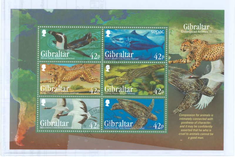 Gibraltar #1410A Used Souvenir Sheet (Animals)