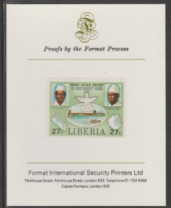 LIBERIA 1980 MANO RIVER & UPU  imperf proof mounted on Format Int Proof Card