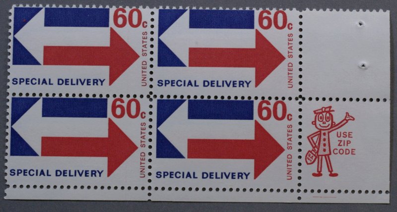 United States #E23 60 Cent Special Delivery Zippy Block of Four MNH