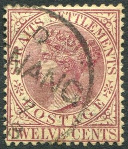 STRAITS SETTLEMENTS-1894 12c Claret Sg 102 FINE USED V50179