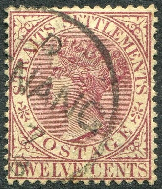 STRAITS SETTLEMENTS-1894 12c Claret Sg 102 FINE USED V50179