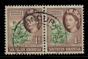 SOUTHERN RHODESIA - 1954 -PAIR SG79 CANCELLED BINDURA DOUBLE CIRCLE DATE STAMP