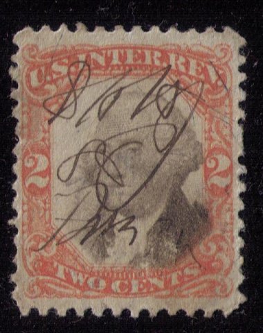 Rare US Scott #R135a (Error) 2c Vermilion & Black VarietyCenter Shifted R VF