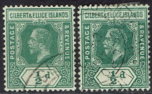 GILBERT AND ELLICE ISLANDS 1912 KGV ½D BOTH SHADES WMK MULTI CROWN CA USED