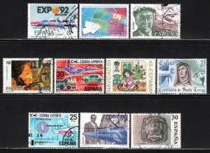 Spain ~ Assortment of 10 Different 80's &90's Stamps ~ Mixed Condition