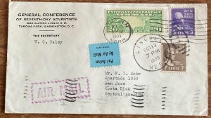 US #807a/812/C9 (Prexies) “Air Mail” Cover Nebraska to Costa Rica 10/13/1939 L44