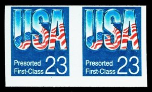 Scott 2607c 1992 23c USA and Flag Imperf Coil Pair Mint NH Cat $65