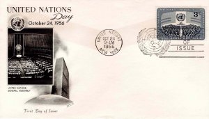 United Nations 1956 FDC Sc 45 Naciones Unidas UN New York Fleetwood Cachet