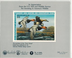 HIGH VALUE SOUVENIR CARD 1ST ONE ISSUED BD1 $10 REDHEAD DUCK & ARTICLE $150