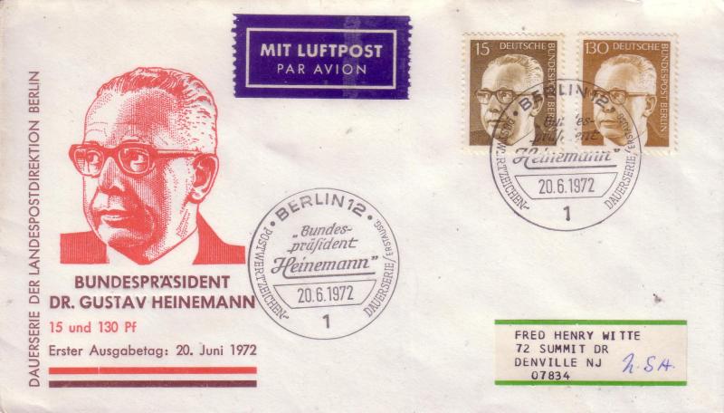   Berlin FDC Sc# 9N286A 9N298 President Heinemann L65