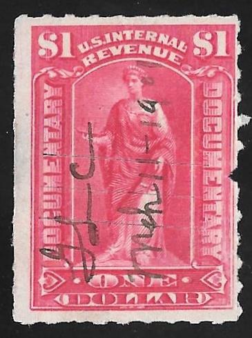 R182 1 Dollar Cut Cancel Documentary Commerce Stamps used F