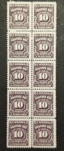 CANADA J20 10c Postage Due Stamp Mint Block MNH OG Unused BOB z6436