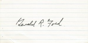 Gerald R Ford signed index card