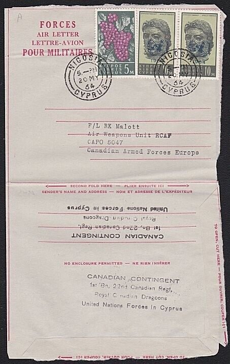 CYPRUS CANADA 1964 Forces Air Letter - Canadian Contingent UN Forces.......B5164