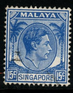 SINGAPORE SG8 1948 15c ULTRAMARINE FINE USED