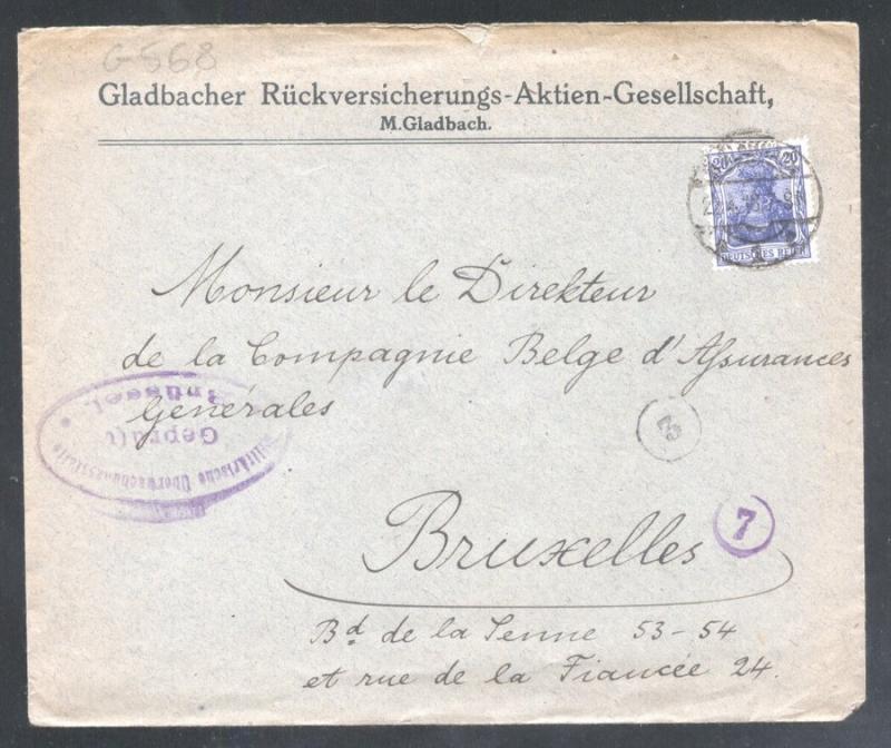 Germany REICH 1937 Postal History Rare Cover MILITARY censorship Bruxelles D.602