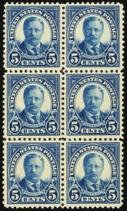 557, Mint NH F-VF 5¢ - Block of Six Stamps CV $210. * Stuart Katz