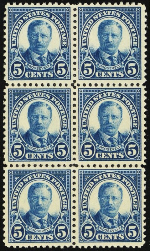 557, Mint NH F-VF 5¢ - Block of Six Stamps CV $210. * Stuart Katz