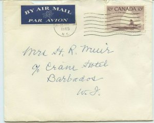 1965 ten cent Kayak stamp single use to BARBADOS w/ receiver  Cover Canada